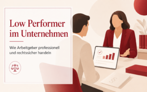 Beratungsgespräch zwischen Arbeitgeber und Mitarbeiter zur Leistungsbewertung und Dokumentation bei Low Performance